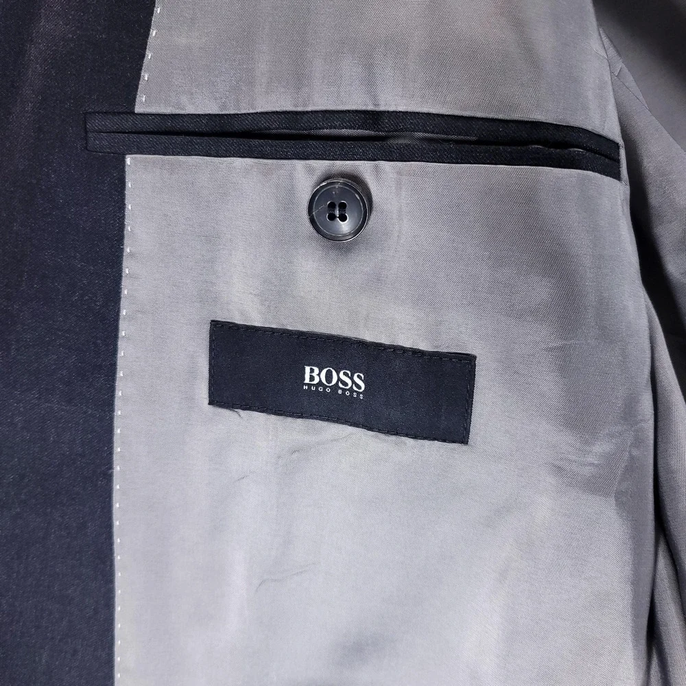 Hugo Boss Suit Jacket Mens 46R Blue Super 100 Wool Made In USA 2 Button